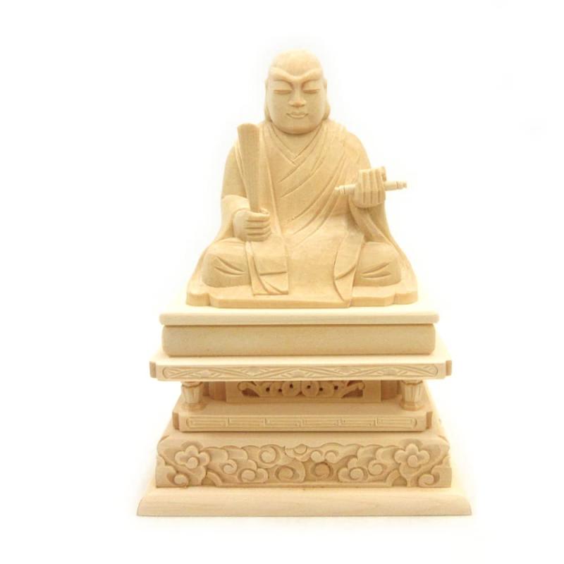栗田こだわり仏像 【祖師高位聖職者】 日蓮比類のない人座像2.5寸（締め高16糎、幅12糎、台奥ふかさ8糎）桧木製御前上等木彫り 四角い台 15121 その他-キッチン用品・食器・調理器具