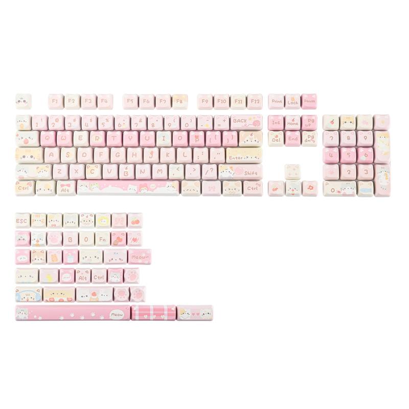 KiiBOOM 可愛い猫キーキャップセット MAOプロファイル かわいいキーキャップ PBT/PC素材キーキャップ MXスイッチ用 メカニカルキーボード 60%、65%、75%、TKL、96%、フルサイズレイアウト対応 (Meow S