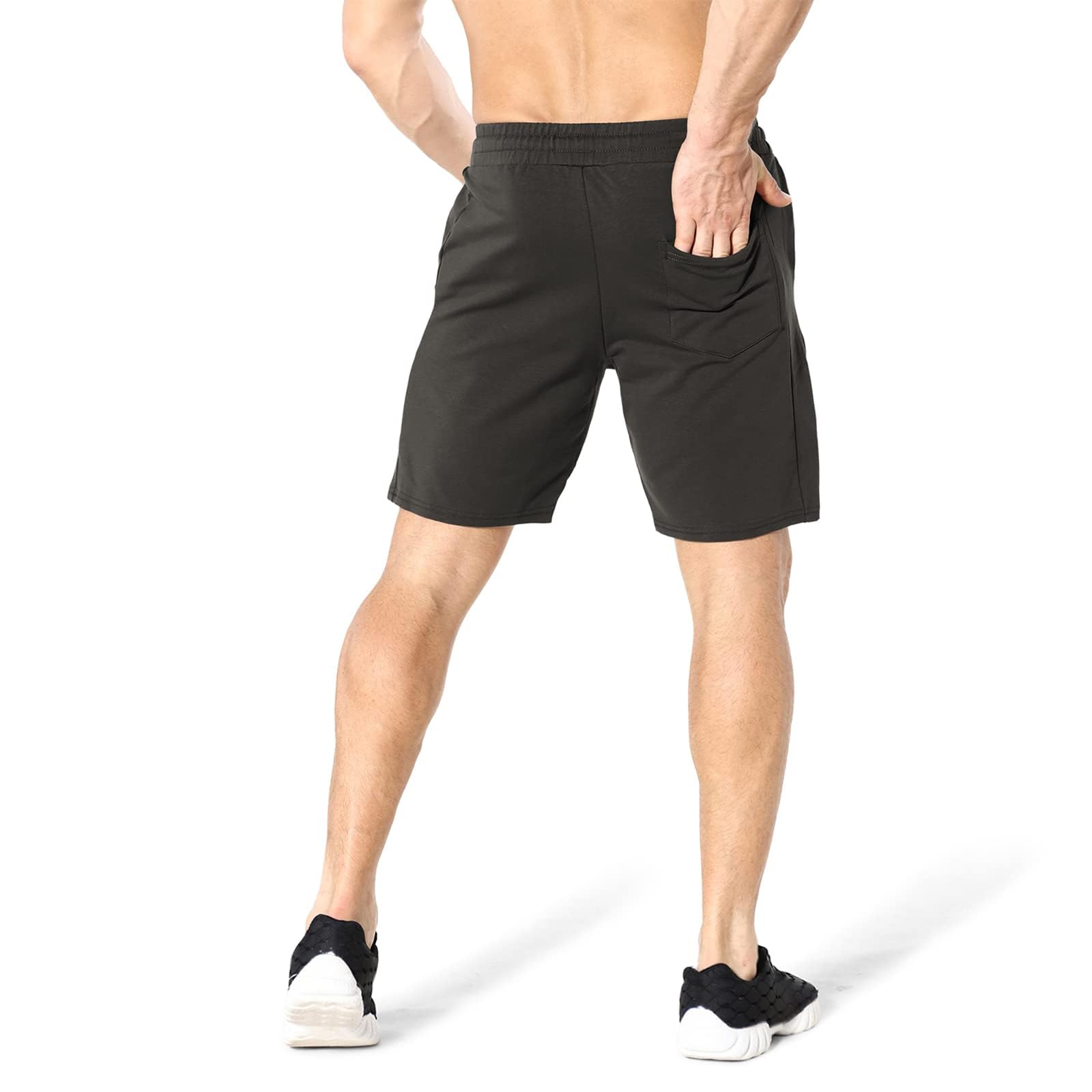 トレーニングハーフパンツ メンズ スポーツ 通気性 ストレッチ 筋トレ 半ズボン トレーニングウェア 短パン ランニングパンツ(ブラック/オリーブグレー,L)｜ＨＲテクノロジーズ店