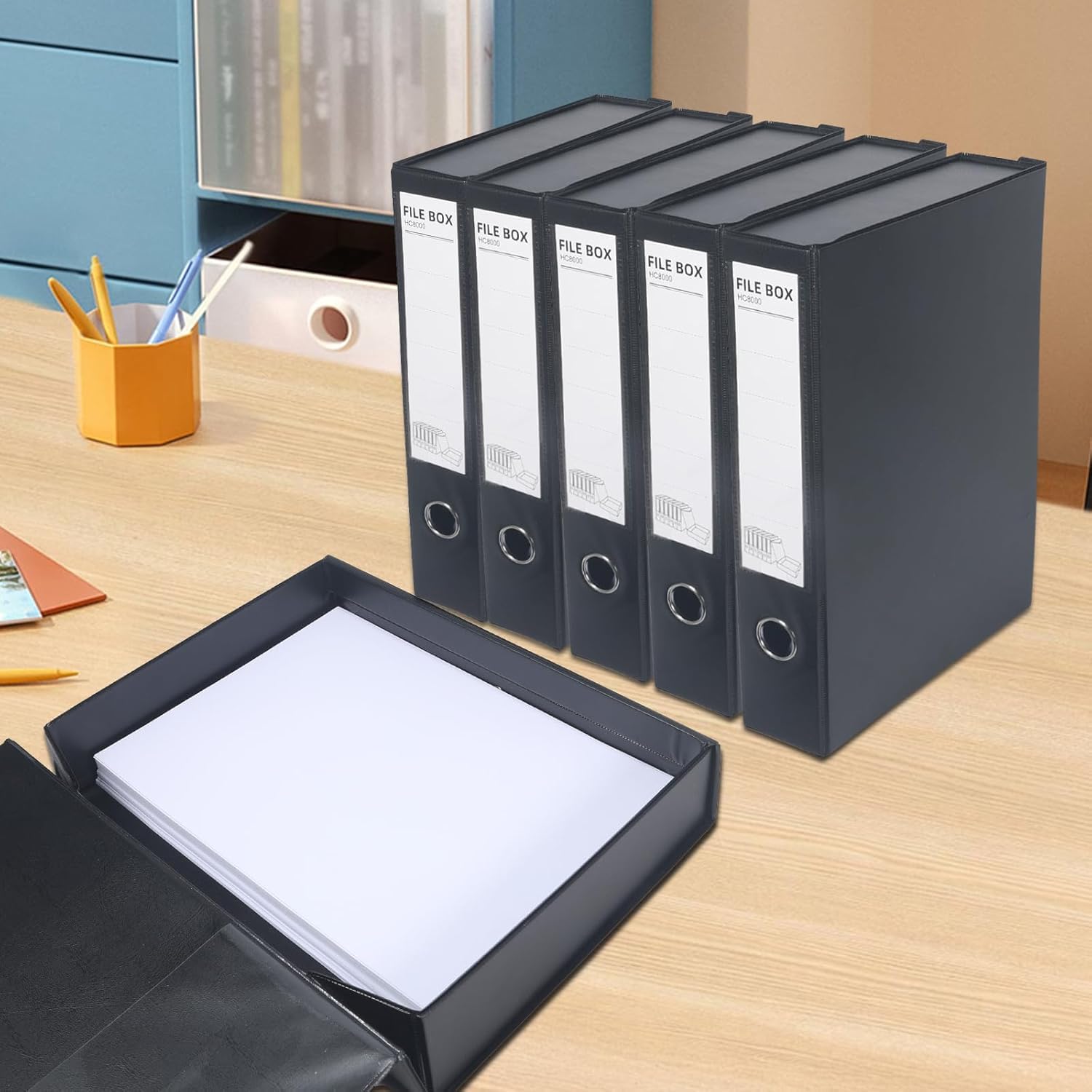 JIDHUHI A4ファイルボックス 6個 折りたたみ マグネット開閉 6.5cm 固定クリップなし 書類整理用 黒|HRテクノロジーズ店