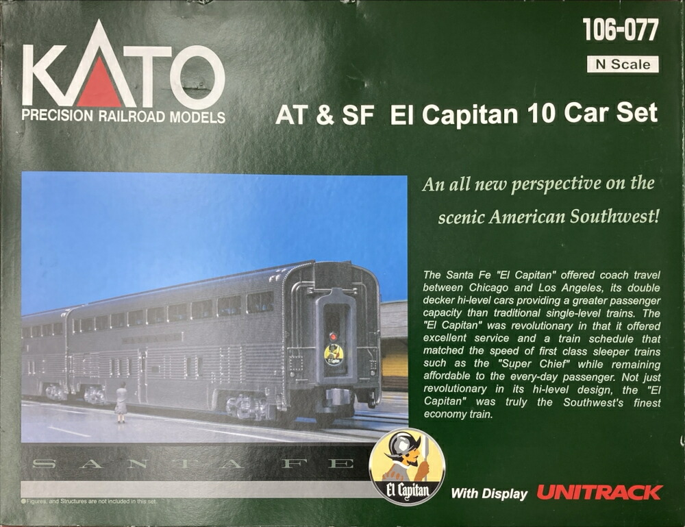 【中古】Nゲージ KATO(カトー) 106-077 <br>AT ＆ SF El Capitan 10 Car Set with Display UNITRACK 10両セット <br>【C】 <br>※エンドレールパーツ欠品 ※外箱傷み