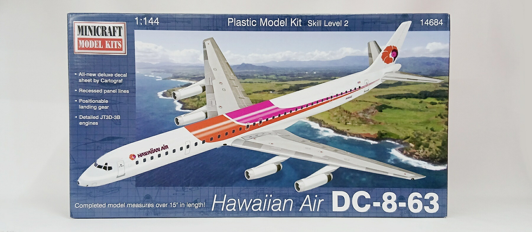 【中古】 余分の物  プラモデル(飛行機) 民間機 ミニ手工芸品 14684 1/144 DC-8-63 ハワイアン飛行 【A´】 外箱苦痛なこと 内袋未開封・未精神的な統合品