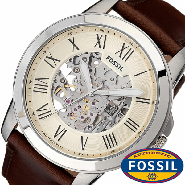 楽天市場 フォッシル 腕時計 Fossil 時計 フォッシル 時計 Fossil 腕時計 グラント Grant メンズ アイボリー Me3099 人気 ブランド 防水 機械式 自動巻き スケルトン 革 レザー ブラウン 新社会人 新生活 彼氏 旦那 夫 息子 プレゼント