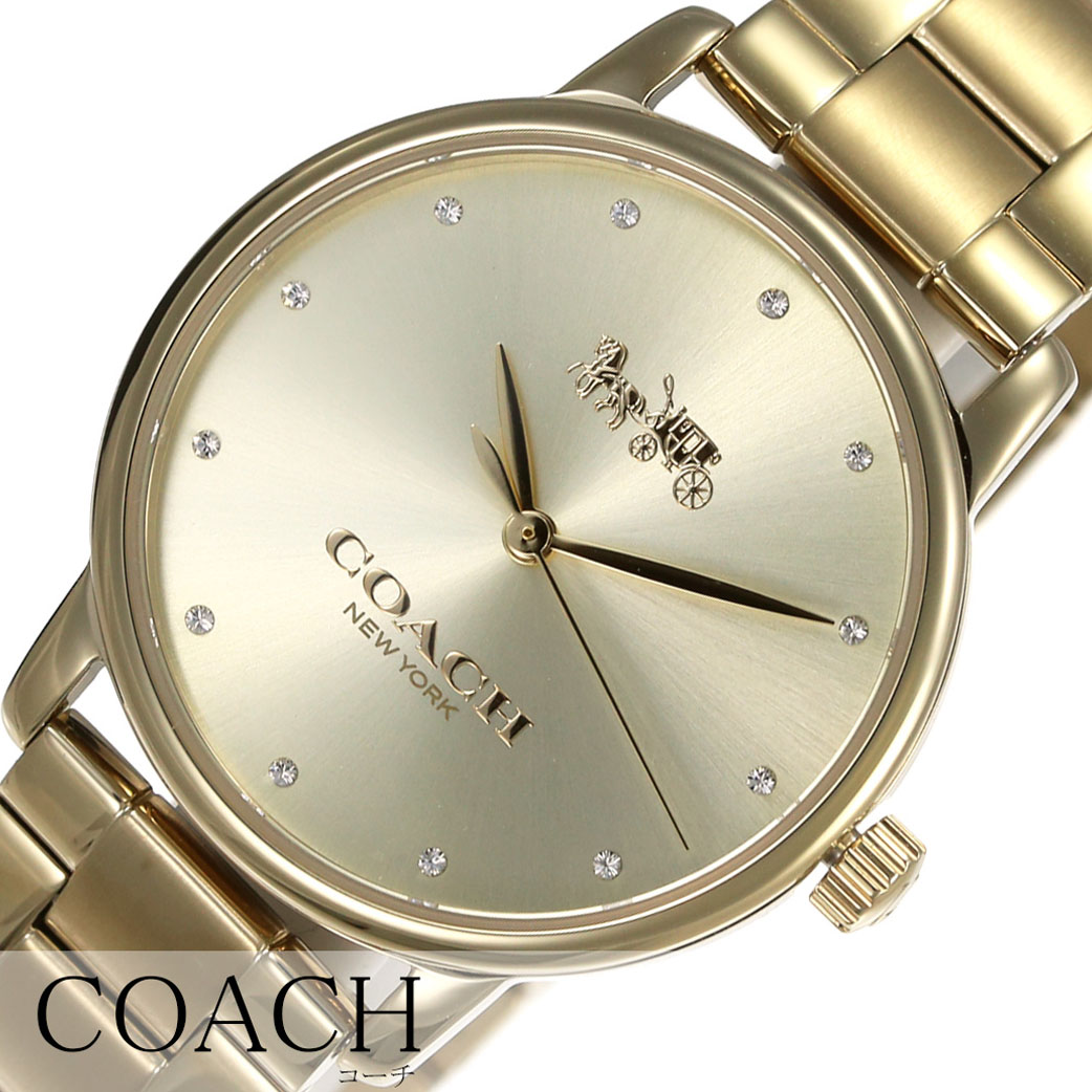 コーチ 腕時計 COACH時計 COACH 時計 グランド GRAND レディース ゴールド 14502927 ブランド シンプル ロゴ ステンレス かわいい 防水 ステンレスベルト アクセサリー ストーン プレゼント ギフト