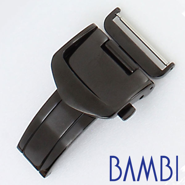 BAMBI Dバックル バンビ 腕時計用バックル 三つ折れプッシュ式 ベルト幅:16mm対応 メンズ レディース ZB0007N 付け替え 簡単 ブラック レザーベルト用 革ベルト バックル 時計ベルト オシャレ プレゼント ギフト