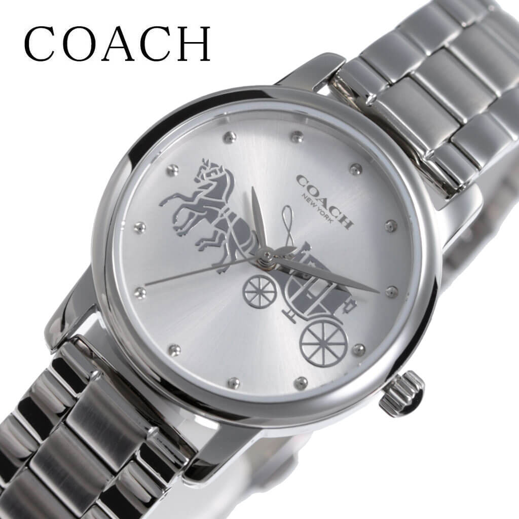 コーチ 腕時計 COACH 時計 グランド GRAND レディース シルバー CO-14502975 人気 ブランド おすすめ 防水 ステンレス ベルト キレイ系 シンプル 可愛い オシャレ 上品 ロゴ 社会人 スーツ 仕事 プレゼント ギフト｜腕時計専門店ハイブリッドスタイル