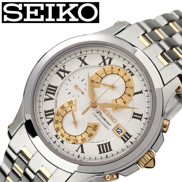 セイコー 腕時計 SEIKO 時計 プルミエ Premier メンズ ゴールド ホワイト SPC068P1 人気 ブランド おすすめ 防水 ステンレス ベルト メタル カレンダー クロノグラフ 逆輸入 限定 社会人 スーツ 仕事 ビジネス かっこいい ギフト