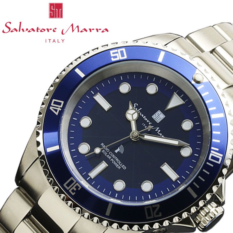 送料無料 サルバトーレマーラ 腕時計 Salvatoremarra 時計 メンズ ブラック Sm Ssbl 人気 ブランド おすすめ かっこいい ソーラー 電波 防水 ビジネス オフィス 秒針 メタル ブラック ブルー 彼氏 お父さん プレゼント ギフト 腕時計専門店ハイブリッド