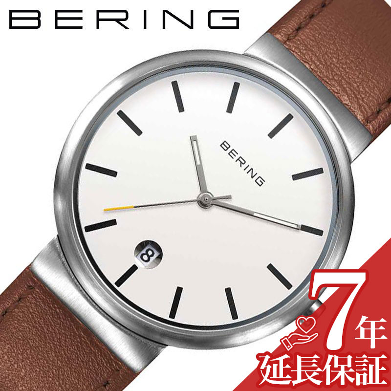 ベーリング 腕時計 BERING 時計 クラシック スカンナビアン Classic Scandinavian Date & Leather メンズ 男性 サファイアガラス シンプル 3針 シルバー ブラウン レザーベルト 革ベルト 革 バンド カレンダー 日付 11035-500 おすすめ おしゃれ プレゼント