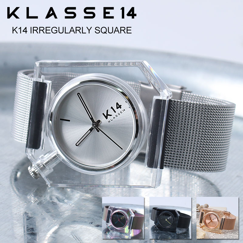 クラス14 腕時計 KLASSE14 時計 クラスフォーティーン イレギュラリー スクエア 40mm K14 メンズ レディース 男性 女性 向け ローズゴールド ピンク ゴールド シルバー ブランド 四角 メタル メッシュ 金属 ベルト 大きめ クリア 人気 個性的 おしゃれ プレゼント