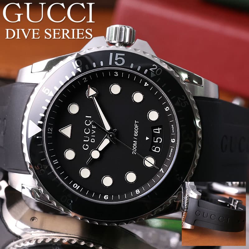 【ビックフェイス】グッチ 腕時計 GUCCI 時計 ダイヴ DIVE メンズ YA136204B 男性 ダイバーズモデル 黒 ブラック ラバー ベルト イタリア ブランド 高級 人気 ファッション 仕事 大人 おすすめ おしゃれ プレゼント ギフト 記念日 誕生日 夫 旦那 父親 防水｜腕時計専門店ハイブリッドスタイル