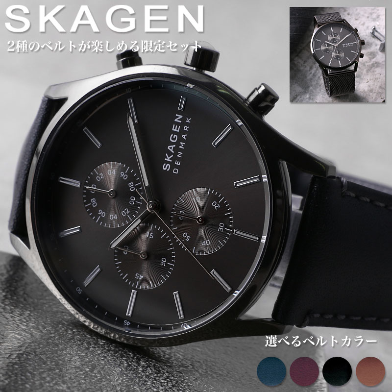 【当店 限定】スカーゲン メンズ 時計 SKAGEN 腕時計 ホルスト Holst 男性 向け プレゼント ギフト 人気 ブランド おすすめ 定番 北欧 シンプル 見やすい グレー 黒 金属 メッシュベルト 革ベルト ビジネス スーツ 仕事 クロノグラフ 彼氏 夫 父 息子 誕生日 記念日