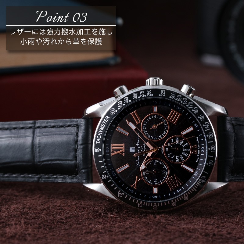 国内配送 替えベルト付き サルバトーレマーラ 電波ソーラー 腕時計 撥水レザー 本革 メンズ Salvatoremarra 時計 人気 おすすめ ブランド 皮革 メタル ベルト バンド ビジカジ 営業 クロノグラフ 海外 旅行 出張 お父さん 彼氏 バースデー プレゼント 腕時計