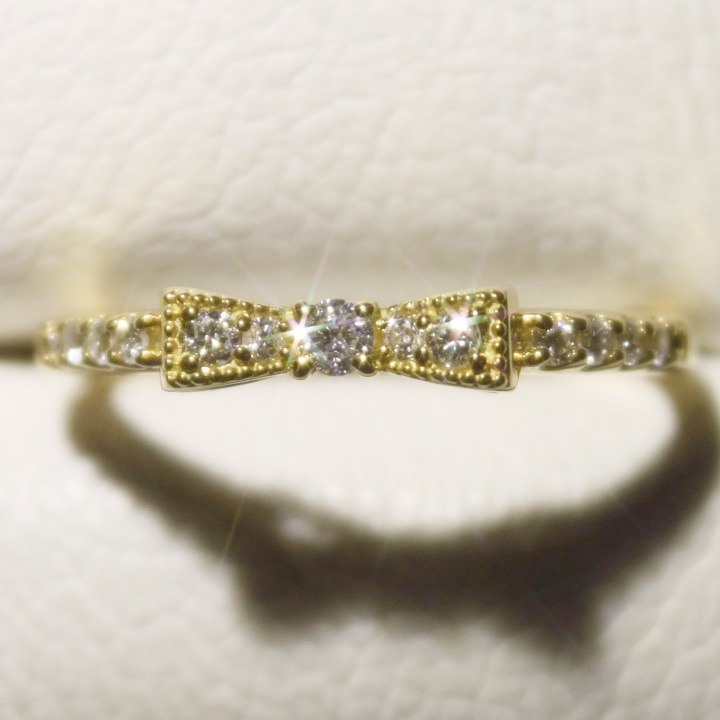 K18YGリボンリング、ダイヤ0.16ct|httjewerlshop店