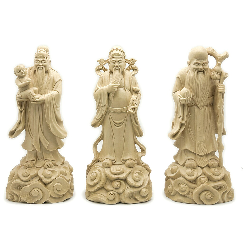 【 福禄寿 三星 神像 立像 総高28cm 】 福禄寿 三星 立像 仏像彫刻 木彫り 仏像 七福神 神像 木彫 置物 インテリア仏像 桧木製 木彫り 仏壇 一本彫り 一木造 風水 厄除け 縁起物 寿老人 除災招福 守護神 開運 商売繁盛 開運 招福 金運 家内安全 子孫繁栄 健康長寿 お守り神|HU貿易店