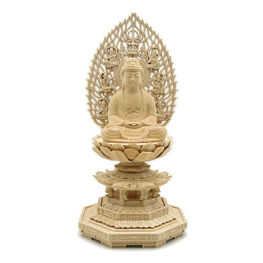 【 釈迦如来 仏像 座像 2.5寸/2.0寸 】 仏像彫刻 釈迦如来像 座像 木彫り 仏像 木製仏像 木彫 飛天光背 八角台 仏壇用品 置物 仏具 厄除け ご本尊 供養 法事 仏教 ヒノキ製 桧木 白木 コンパクト ブッダ お釈迦様 釈尊 牟尼 釈迦尊 守護仏 曹洞宗 臨済宗 天台宗 禅宗｜HU貿易店