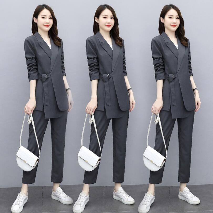 送料無料 洗えるスーツ 2点セットスーツ ビジネス 長袖ジャケット パンツ フォーマル 通勤 Ol オフィス 制服 春秋着 着痩せ 代30代40代 ママ 面接 パンツスーツ 無地 大人気 M L Xl 2xl フォマール グレー 品質良い ロングコート ゆったり Maf Gov Ws