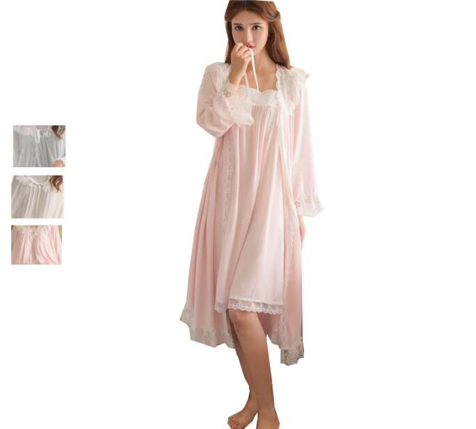 楽天市場 上品 パジャマ 秋春夏 レディース ルームウェア ネグリジェ セクシー 代30代40代 部屋着 寝巻き 大人 寝間着 ワンピース 3色選択可 ガウン 防寒 ナイトウェア 2点セット 長袖ガウン 3色 レース Huayu楽天市場店