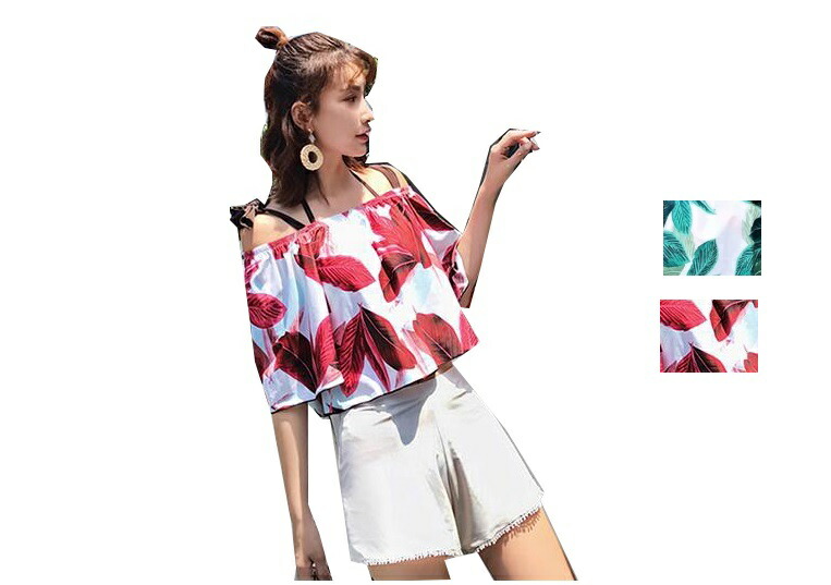 水着レディース 体型カバー 水着タンキニ4点セット セパレート 三角ビキニ 葉柄 水着 スイムウェア 女性用 ママ 代30代40代 可愛い セクシーな水着 海水浴 温泉 2色 グリーン レッド M L Xl 人気定番 盛れる 韓国風 Korkmazmauritius Com