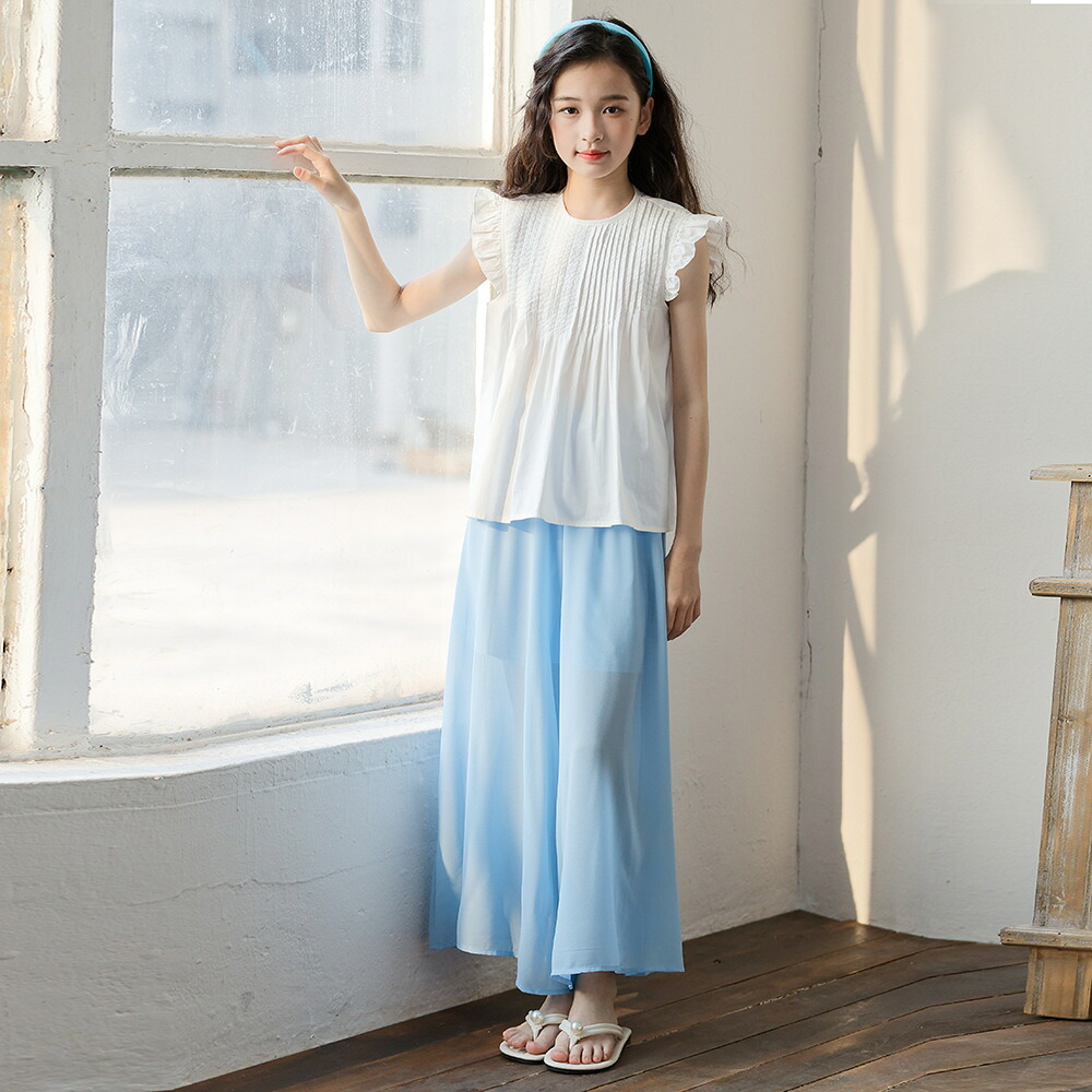 送料無料 夏 韓国子供服トップス+パンツ2点セッド 上下セットエレガント キッズセットアップ女の子 カジュアル ゆったり キッズ こども 可愛い きれいめ 女児 上品 シンプル お祝い お出かけ プリンセス 入園式 卒業式 大人気 無地 Size:130-170