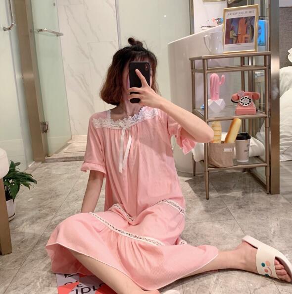 大人気 パジャマワンピース パジャマ 春夏 レディース ワンピース ワンピ ルームウェア レディース 部屋着 ナイトウェア 寝巻き ランジェリー ボーダー 五分袖ワンピース 可愛い 大人気 パジャマ レース付き 上品感 透け感あり M L Xl ロング丈 2色選択可 Marcsdesign Com