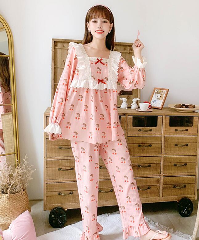 品質良い 秋春 超可愛い パジャマ レディース 姫系 ネグリジェ 長袖スクエアネック ルームトップス 長パンツ 寝巻き ナイトウエア 部屋着 女性 ゆったり 少女 送料込 ランジェリー Pajama セットアップ 寝間着 冷房対策 2点セット M L 純綿 ピンク ブルー Marcsdesign Com