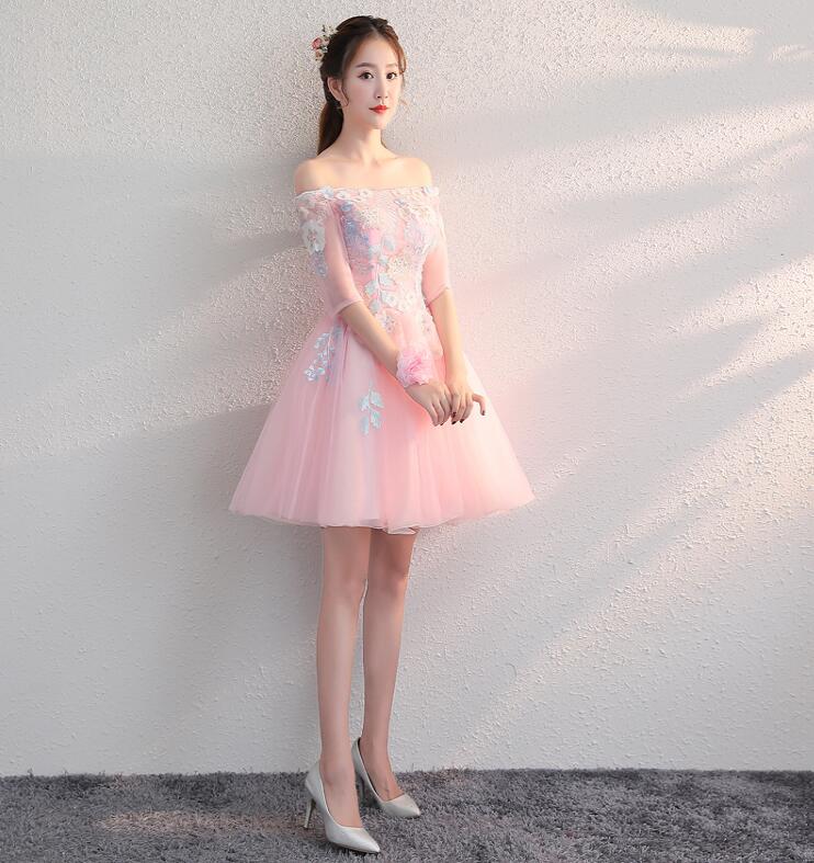 超可愛い パーティードレス イブニングドレス 披露宴 二次会 演奏会 ウエディングドレス 成人式 花嫁 着痩せ 結婚式 フォーマル プリンセス ピアノ ミニドレス 送料無料 ブライズメイドドレス 夏秋 Aライン 編み上げ Xs 2xl オフショルダー カラードレス ピンク 花柄