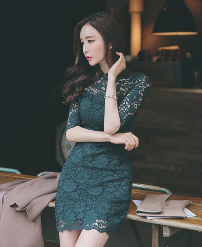 お呼ばれドレス 結婚式 母親 ドレス 総レース 結婚式 5分袖 長袖ワンピース フォーマル 30代 着痩せ フォーマルドレス パーティードレス 袖あり タイト セクシー 透け感 ショート丈ワンピース 体型カバー ミセスs M L Xl 2xl 3xl タイトワンピース 黒 緑 赤