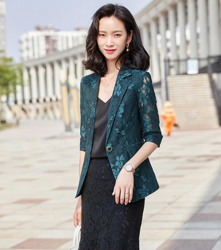 お呼ばれ テーラードジャケット レディース 5分袖レーススーツ セレモニースーツ 七五三 女性 結婚式 フォーマル 通勤 Ol カジュアル 無地 代30代40代 前開き アウター ショートジャケット オフィス コート 薄手 ゆったり 夏秋 S M L Xl 2xl 3xl 4xl 青 緑 商品