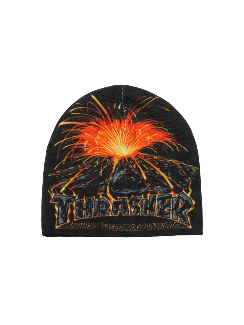 HUF X THRASHER MELTDOWN BEANIE / HUF スラッシャー コラボ ビーニー HUF ハフ 帽子 ニット帽・ビーニー ブラック【送料無料】[ Fashion]