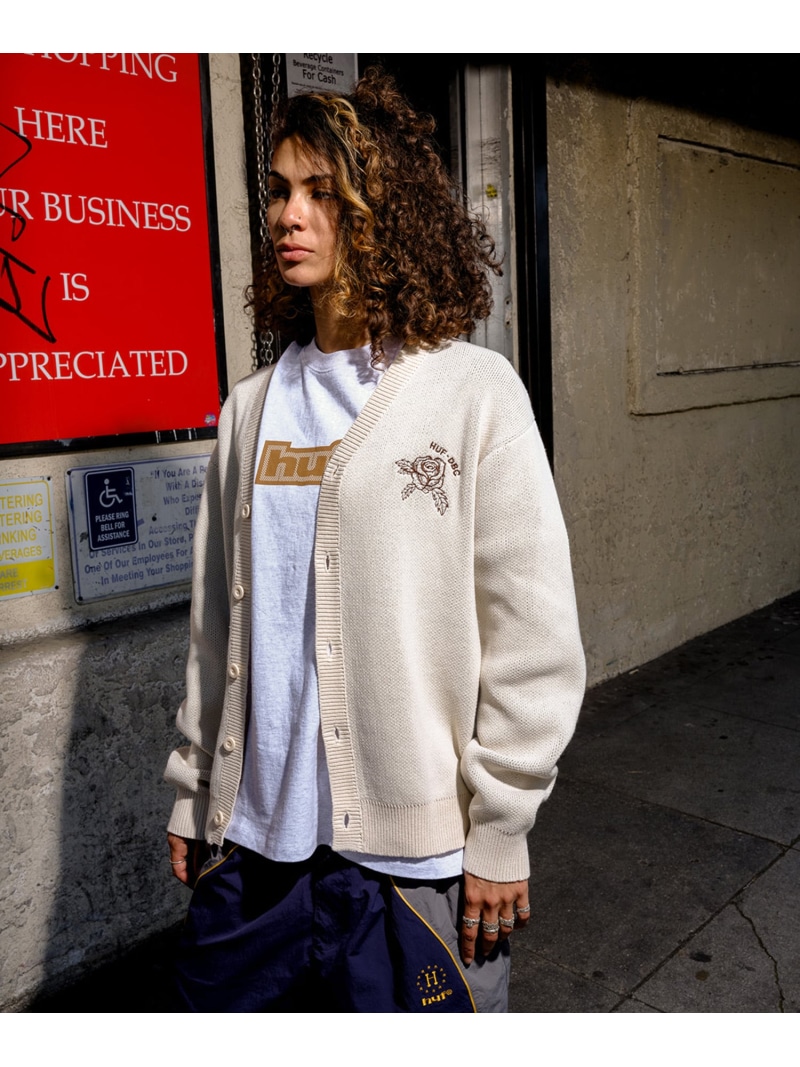ROSE CARDIGAN / HUF ハフ ジレー 編み物 HUF ハフ トップス ジレー 黒いこと【貨物輸送無料】[ Fashion]