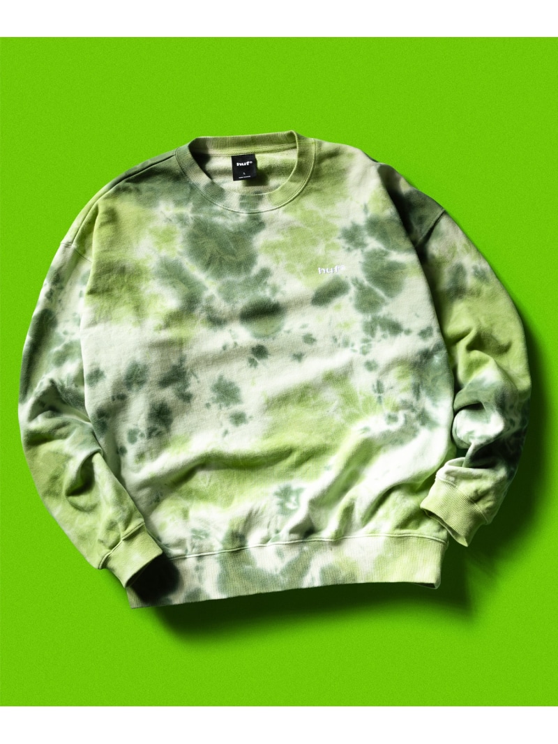 TIE DYE 89 LOGO CREWNECK SWEATSHIRT / HUF ハフ ロゴ スウェット トレーナー HUF ハフ トップス スウェット・トレーナー ネイビー グリーン【送料無料】[ Fashion]