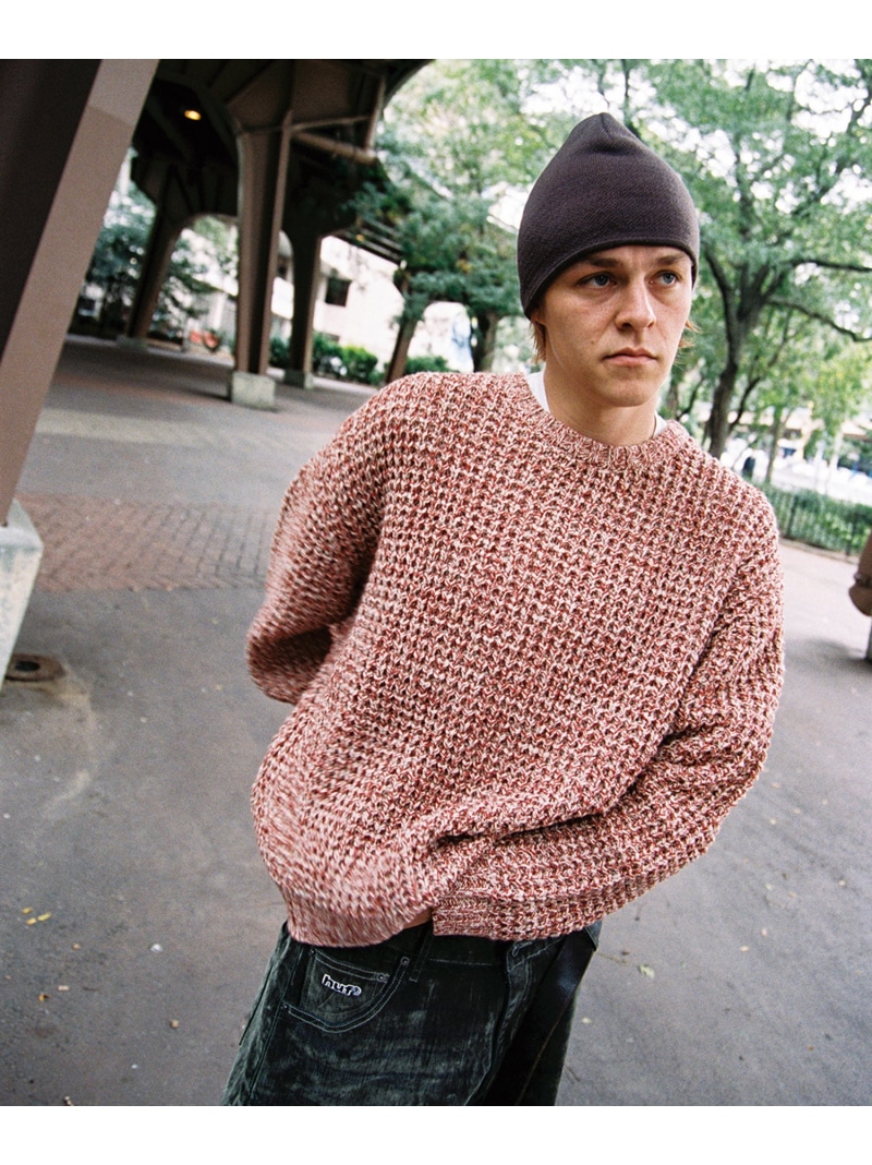 1984 MELANGE SWEATER/ HUF ハフ プルオーバー編み物 HUF ハフ トップス 編み物 赤銅色 黒いこと【貨物輸送無料】[ Fashion]