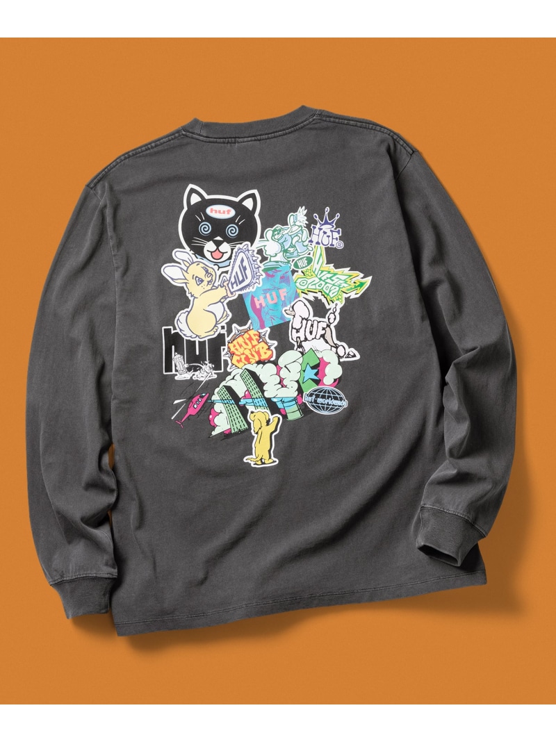 STICKER LS TEE / HUF ハフ Tシャツ ロンT HUF ハフ トップス カットソー・Tシャツ ホワイト ブラック【送料無料】[ Fashion]