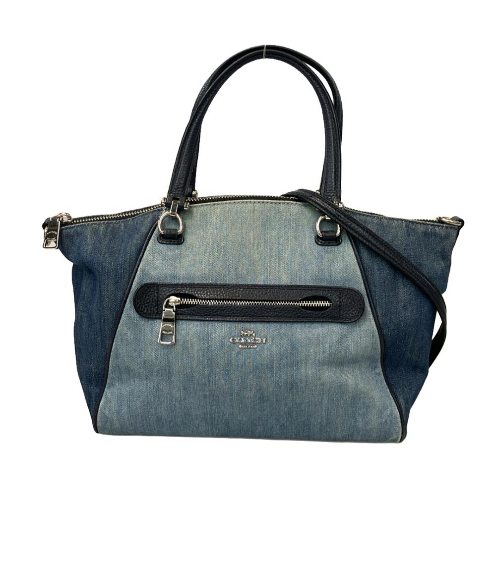 美品✨【コーチ】2way ハンド ショルダーバッグ デニム キャンバス チェーン COACH ショルダーバッグ トートバッグ ハンドバッグ 2way デニム 革