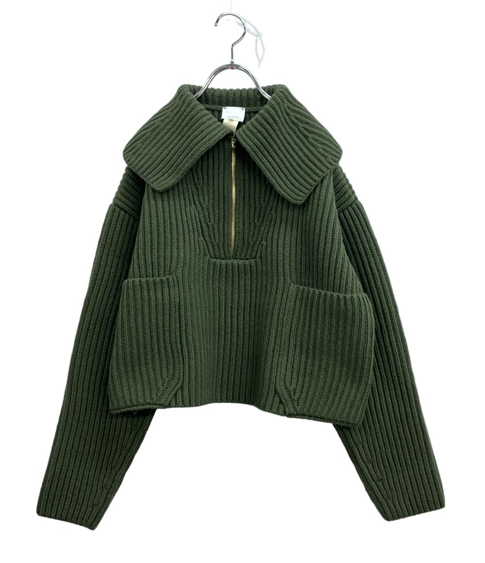 【先着クーポン券11日1:59迄】【中古】 美品 パトゥ 前掛け ハーフジップ リブニット 厚地の外套大きさ色つや KN0908055750K レディース SIZE XL PATOU