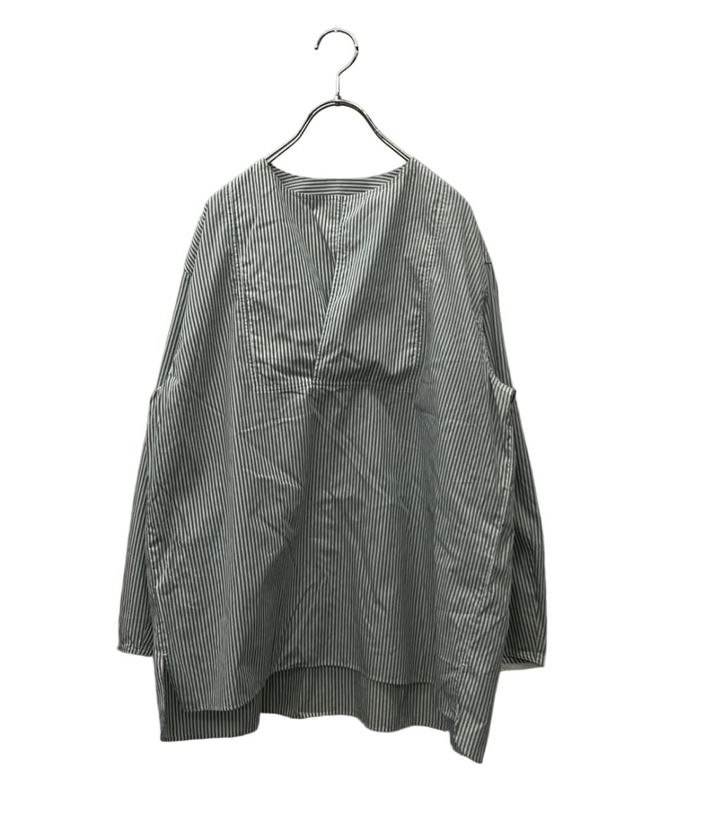 【先着クーポン3日20時~10日1:59迄】【中古】 ドゥロワー 長袖シャツ ブラウス ノーカラー コットン ストライプ セレクトショップ 6511-299-0469 レディース SIZE 38 (S) Drawer