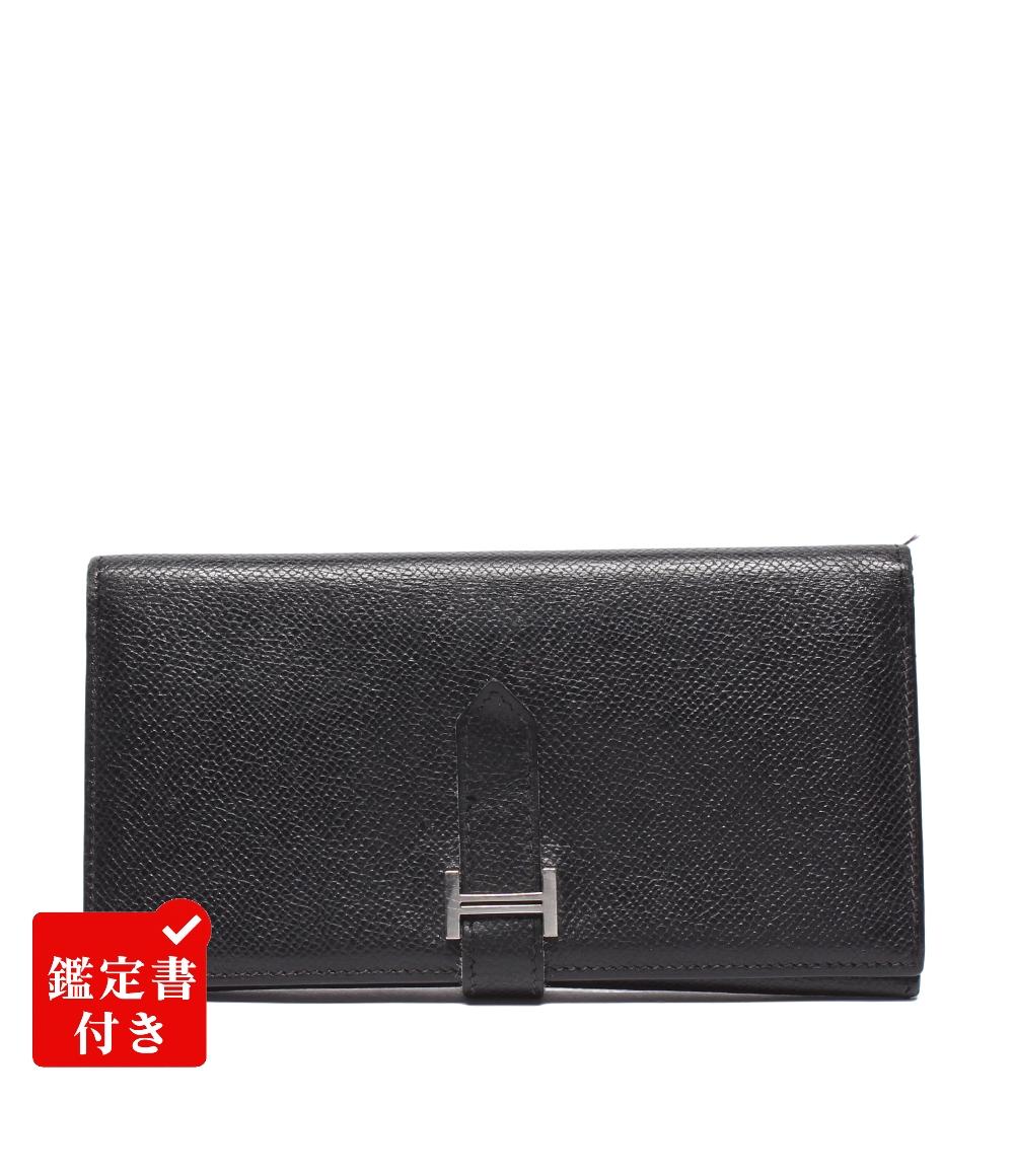 【全品5%OFF引き換え証14日23:59迄】【中古】 エルメス 三つ折り長札入れ しろがね色金具 □K目じるし ヴォーエプソン ベアン デュプリ メンズ レディース HERMES