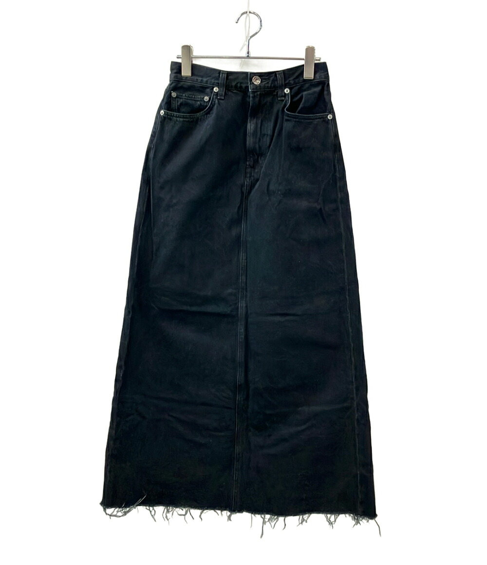 【先着引き換え証11日1:59迄】【中古】 エーゴールドイー ジーンズスコート マキシ丈 カットオフ HILLA SKIRT BLK 25 ジップアップ レディース SIZE S AGOLDE