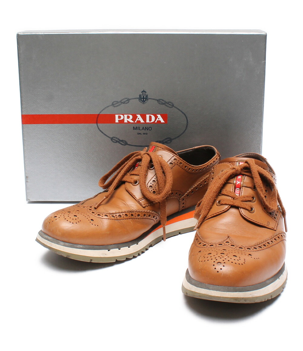 中古 プラダ スニーカー ウィングチップスニーカー ブラウン 4e2339 メンズ Size 26cm Prada septicin Com