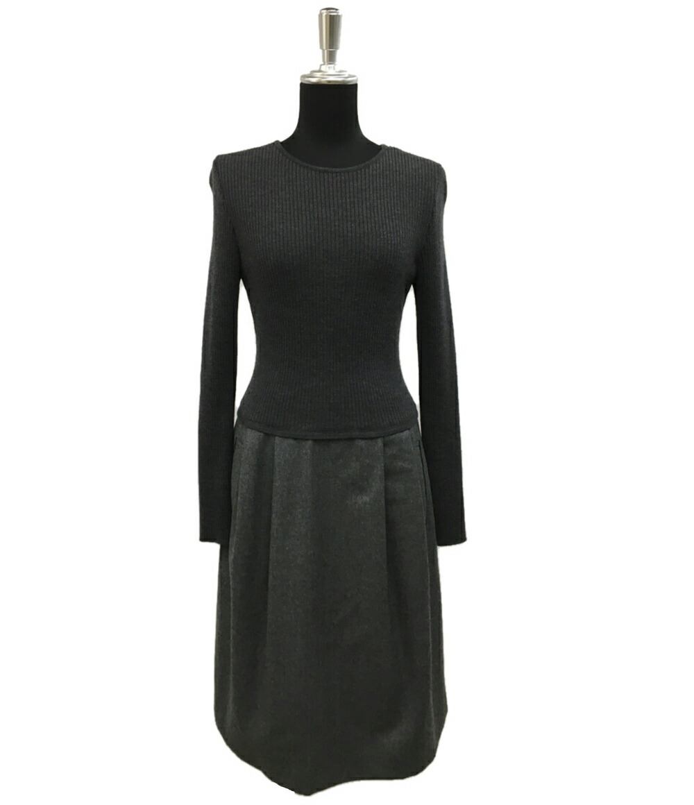 限定品 ニット長袖ワンピース フォクシー 中古 Twin Foxey M Size レディース グレー Flower ワンピース Www Hallifornia Se