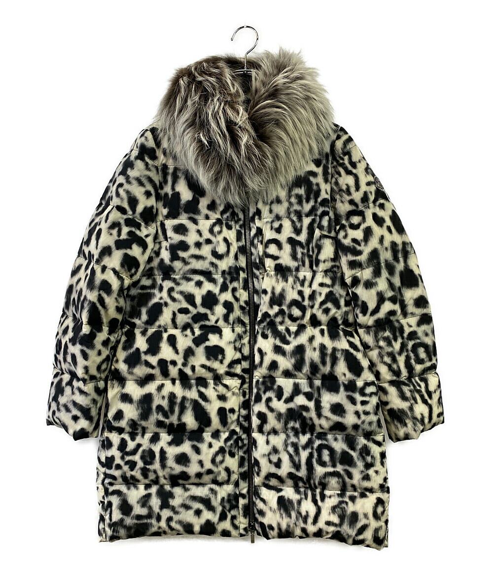 【中古】 モンクレールガムルージュ ファーダウンコート レオパード柄 レディース SIZE 2 MONCLER GAMME ROUGE