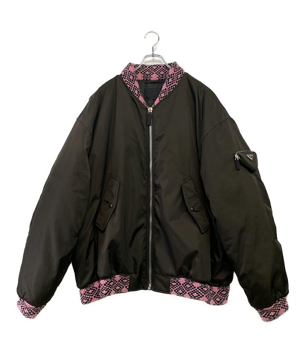 【PRADA】ロゴ モヘア ウール ボンバー バーシティ ジャケット PRADA】ロゴ モヘア ウール ボンバー バーシティ ジャケット