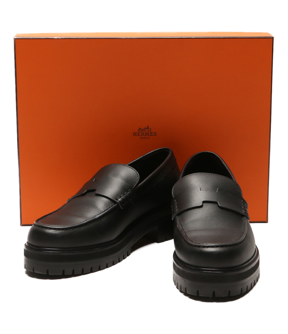 【かっこいいブラック♪】HERMES ローファー ブラック エレガントな足元/様々なコーデに】エルメス ヒールローファー