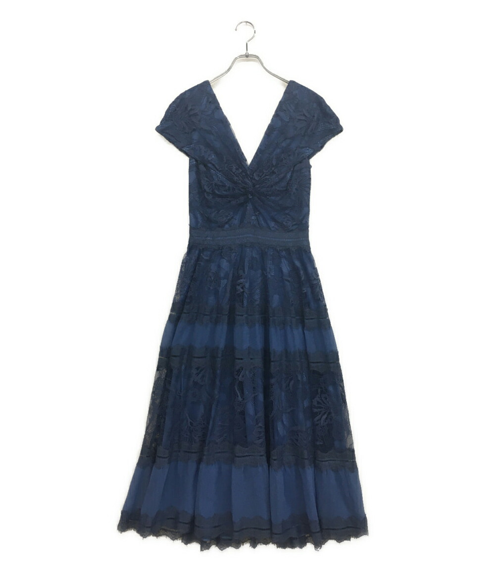 TADASHI SHOJI ネイビー レースワンピース サイズ2 TADASHI SHOJI タダシショージ ネイビーレースミモレドレス