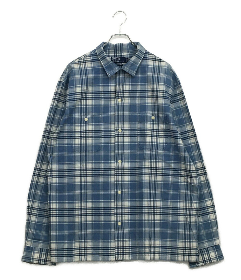 【中古】美品 ラルフローレン 長袖シャツ チェック オープンカラー CLASSIC FIT INDIGO メンズ SIZE XL RALPH LAUREN｜Rehello by BOOKOFF