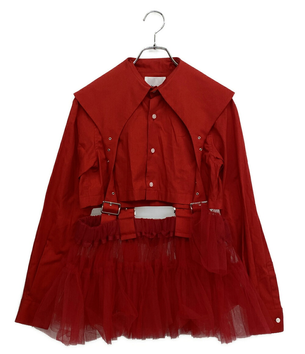 【中古】 ノワールケイニノミヤ 長袖プルオーバー 綿ブロード×チュールシャツ 25SS 3O-B001 レディース SIZE XS noir kei ninomiya