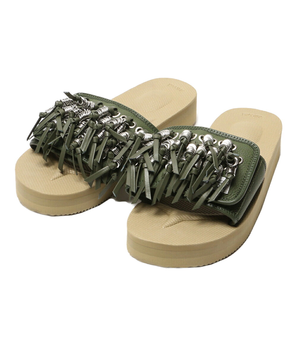 【中古】美品 トゥーガ スイまかない方 フリンジ SLIDE サンダル カーキ レディース SIZE 25糎 TOGA×SUICOKE
