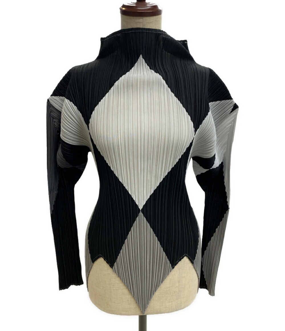 【中古】美品 プリーツプリーズ カットソー ダイヤチェック柄 モノトーン PP64-JK629 レディース SIZE 3 PLEATS PLEASE 42,900円