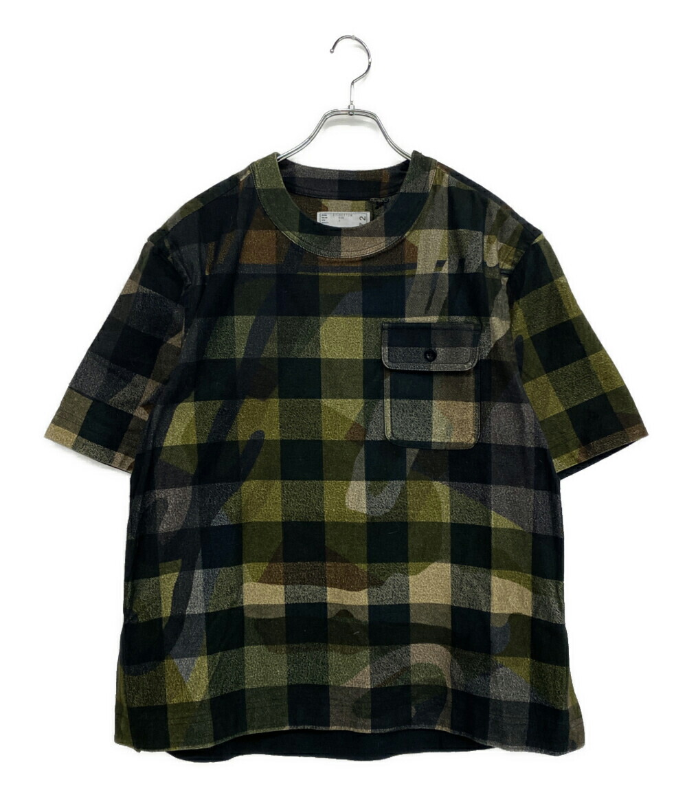 【中古】 サカイ 半袖ノーカラーシャツ KAWS Plaid Pullover 21-02572M メンズ SIZE 2 sacai